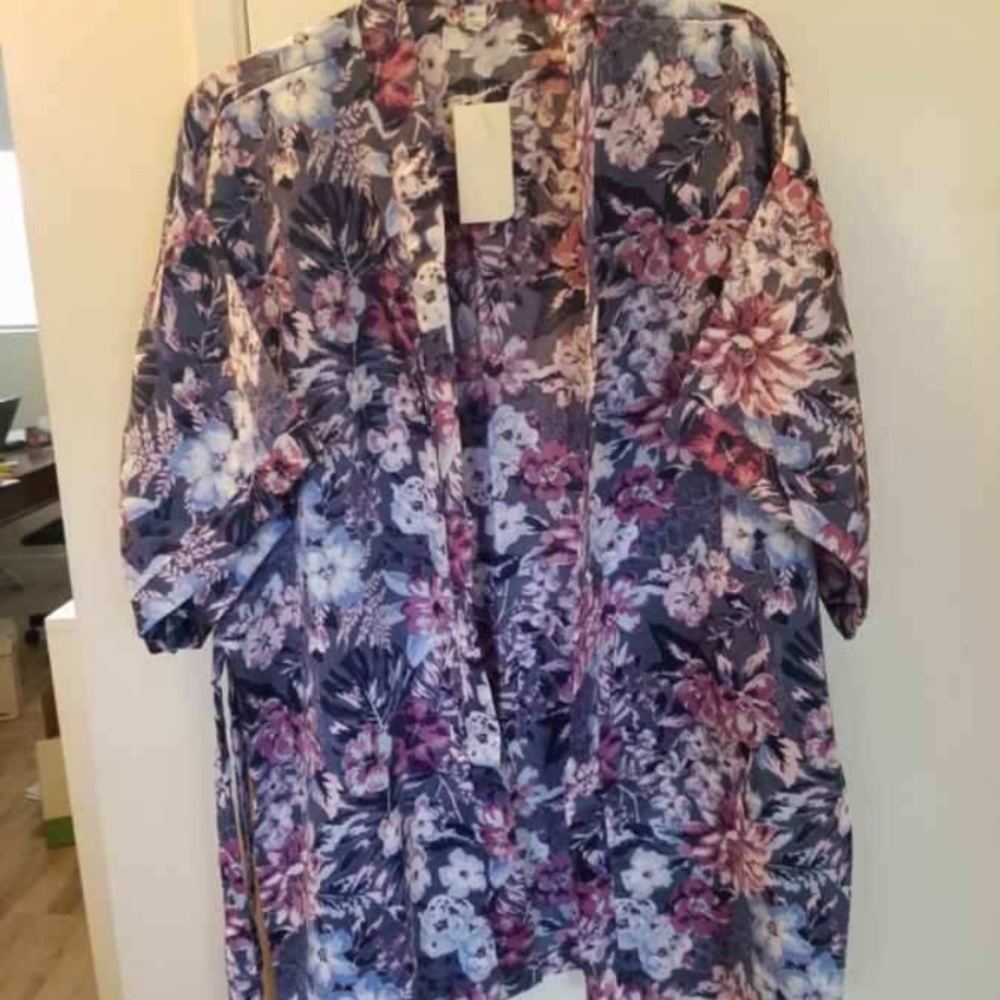 Cotton on blue floral silky robes with ties size M/L